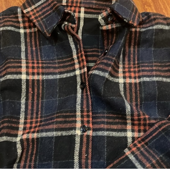 Dark Academia Blue Plaid Flannel Button Down Top - Picture 10 of 11